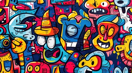Fototapeta premium Cartoon street art pattern wallpaper