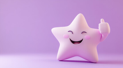 Smiling Star Cartoon Character Giving Thumbs Up on Purple Background
