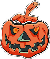 Halloween scary pumpkin sticker on transparent background.