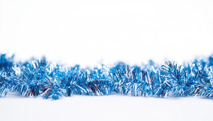 Blue Tinsel Festive Holiday Decoration on White Background