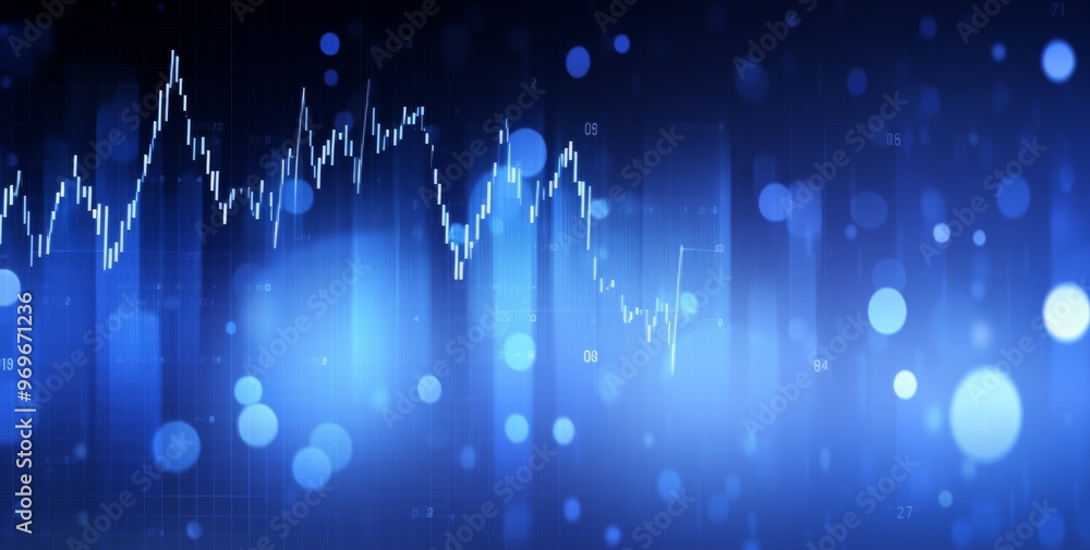 Poster digital background with trading charts featuring rising numbers and blurred bokeh . includes space f