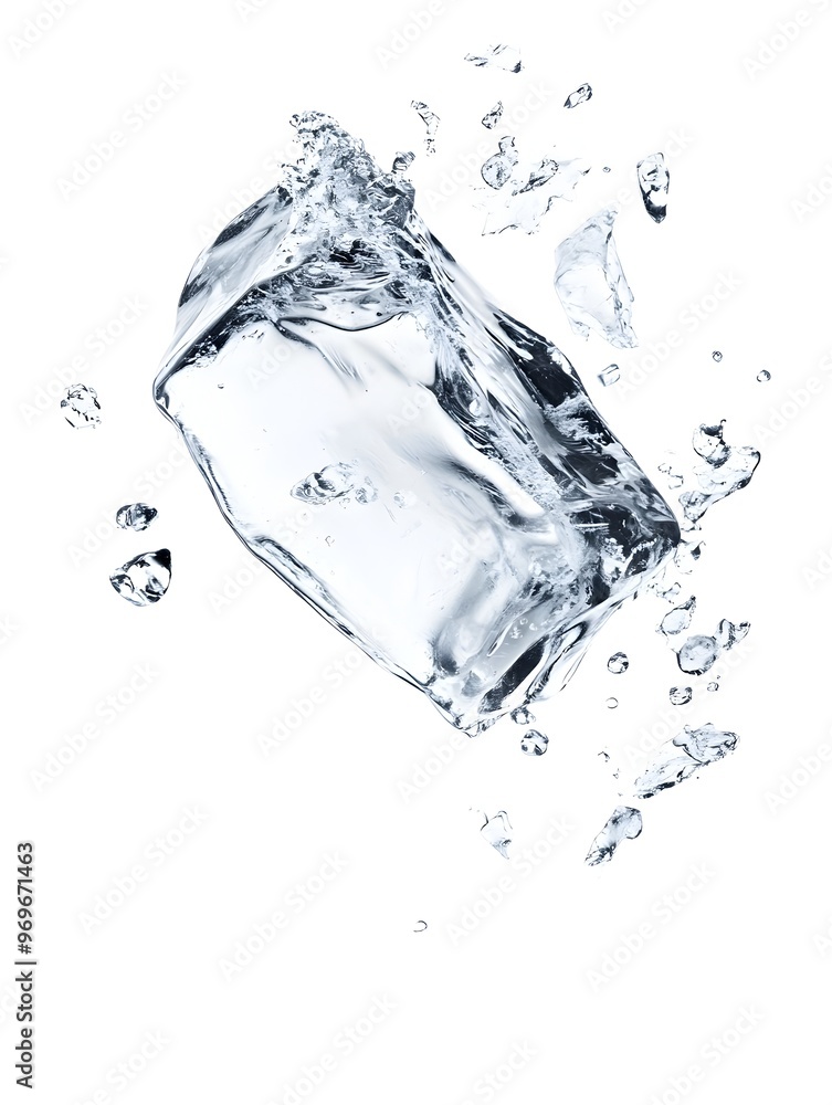 Poster refreshing splash of clear icy liquid against a minimalist white background creating an abstract cre