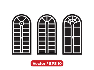 Elegant Door and Window Vector Set: Arched Glass Door, Frame, and Silhouette Designs