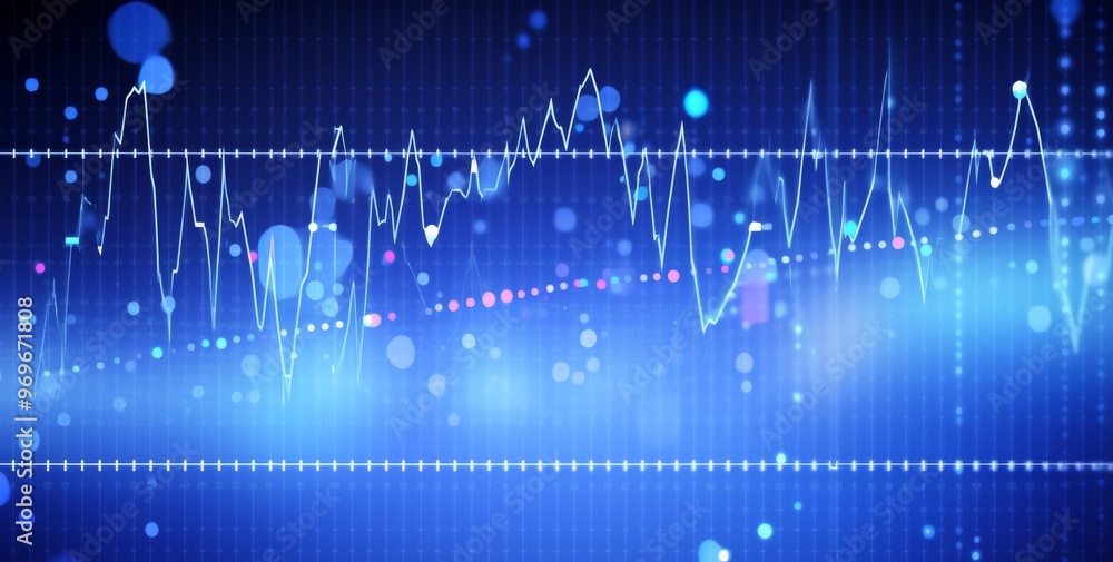 Poster digital background with trading charts featuring rising numbers and blurred bokeh . includes space f