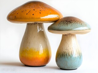 Retro style mushroom shaped lamp with a vibrant colorful base sitting on a clean white background