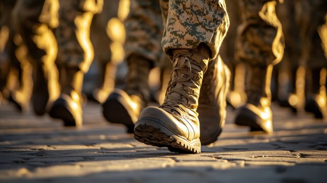 Military Parade Boots Close-Up in Sunlight
