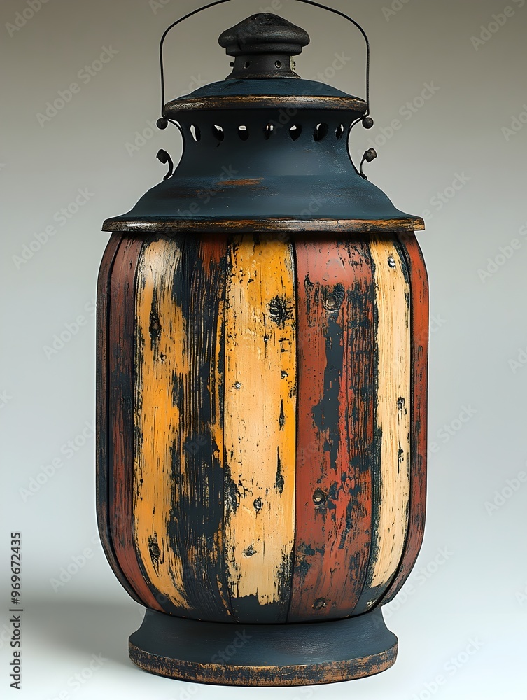 Poster rustic and charming farmhouse style lantern lamp with a distressed wood grain texture creating a war