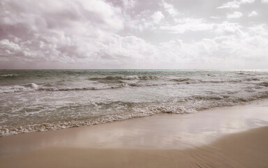 Tropical Caribbean beach clear turquoise water Playa del Carmen Mexico.