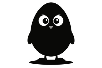 Cartoon egg with eyes, silhouette black color vector art illustration