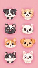Obraz premium Cute Cartoon Cats and Dogs on Pink Background.