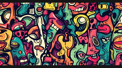 Fototapeta premium Cartoon street art pattern wallpaper