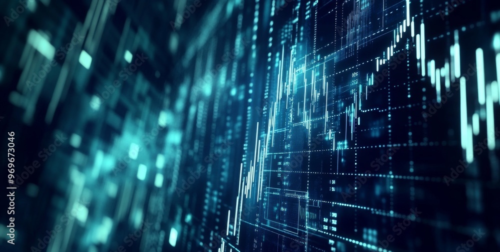 Aufkleber digital background with trading charts featuring rising numbers and blurred bokeh . includes space f