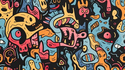 Fototapeta premium Cartoon street art pattern wallpaper