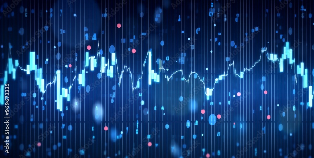Aufkleber digital background with trading charts featuring rising numbers and blurred bokeh . includes space f