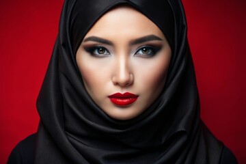 Naklejka premium Beautiful young woman in hijab with plump red Lips