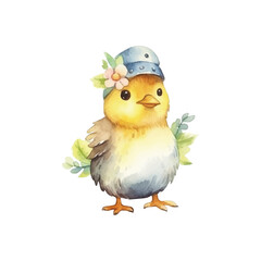 cute chiks watercolor illustration vector, white background