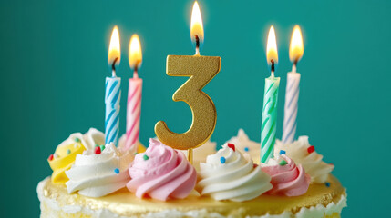 3rd Birthday Celebration Cake with Lit Candles