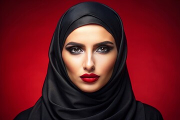 Naklejka premium Beautiful young woman in hijab with plump red Lips