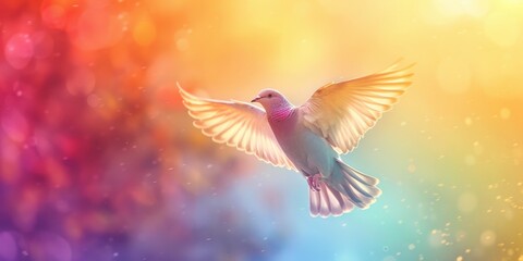 Fototapeta premium Majestic Bird Soaring Over Vibrant Rainbow with Copy Space for Text.