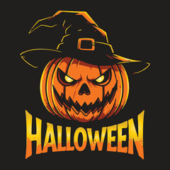 Scary pumpkins scarecrow vector illustration, Halloween pumpkin silhouettes carved into faces