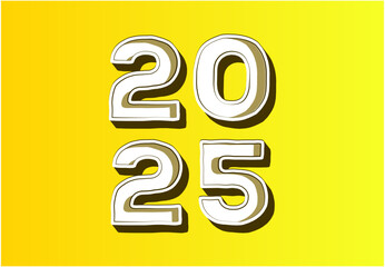 Happy New Year 2025 Design Yellow Typography Realistic Abstract Logo Symbol Vector Illustration