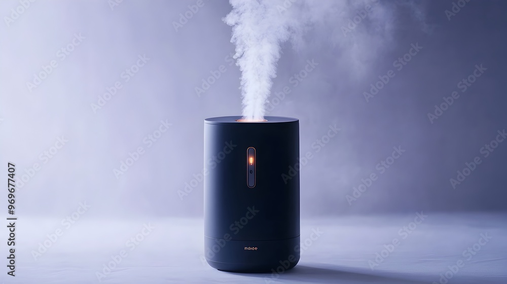 Poster sleek and compact humidifier isolated on white background perfect for adding moisture and improving 