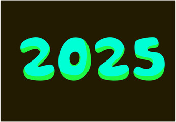 Happy New Year 2025 Design Cyan Realistic Abstract Logo Symbol Vector Illustration
