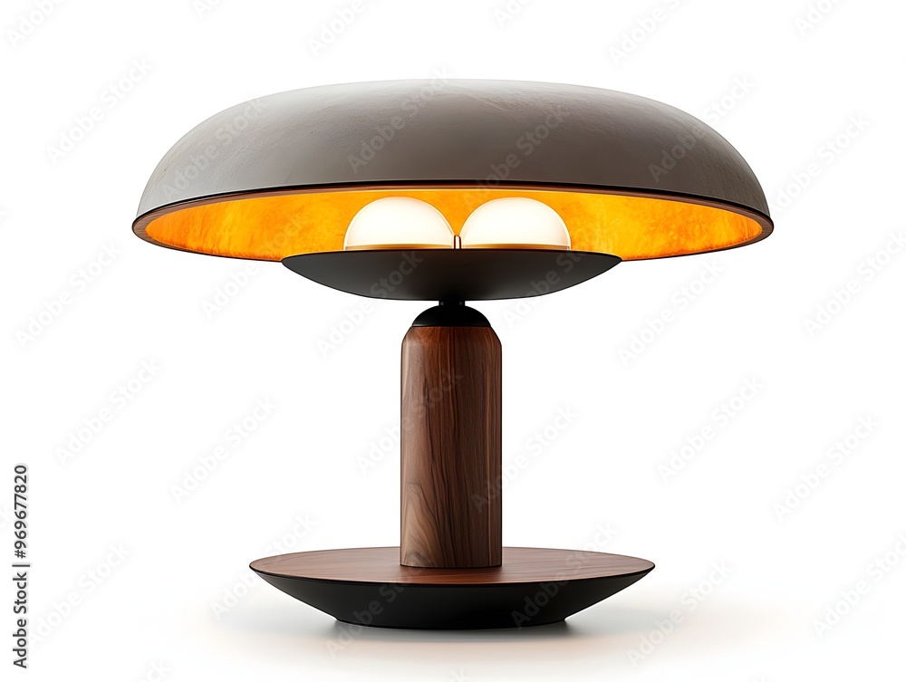 Poster sleek and contemporary table lamp with a dual light source isolated on a clean white background mini