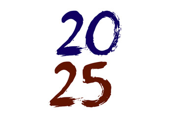 Happy New Year 2025 Abstract Blue And Brown Chalk Scribble Drawing Design Logo Symbol Vector Illustration