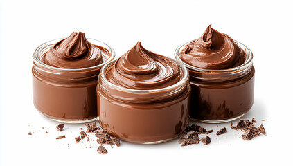 Jars of chocolate spread isolated on a white background
