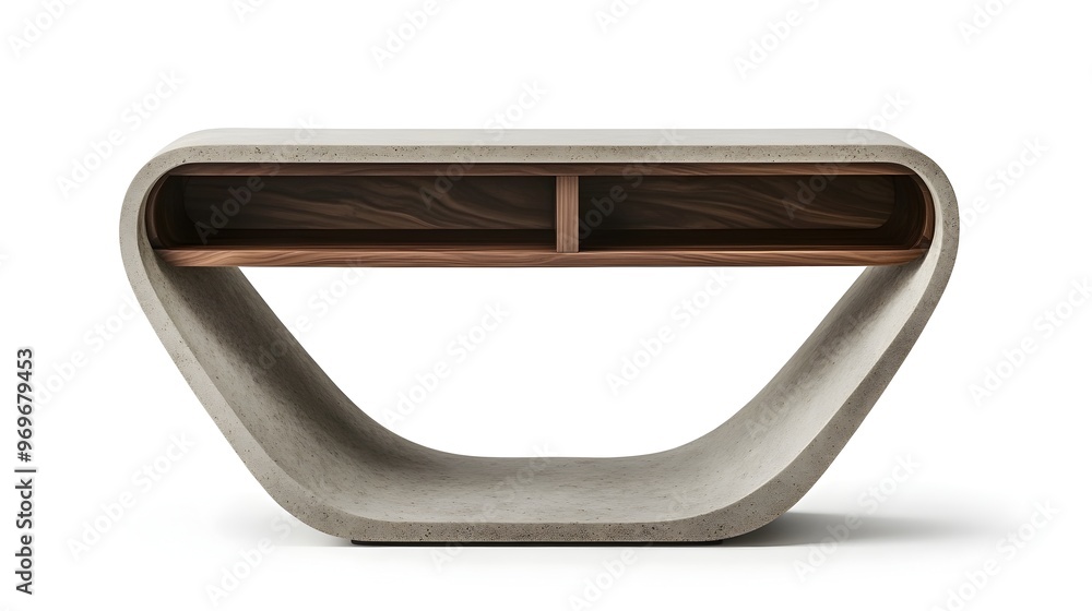 Fototapete sleek and minimalist modern console table with open shelf design isolated on a clean white backgroun