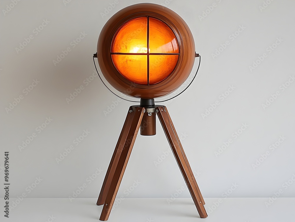 Poster sleek and minimalist scandinavian style wooden tripod lamp casting a warm inviting glow and creating