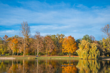 Ingolstadt, Auwaldsee, beautiful autumn view in the park by the lake