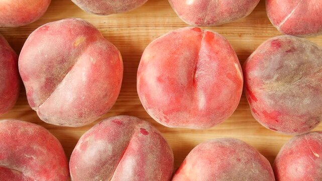 Juicy peaches on the table.