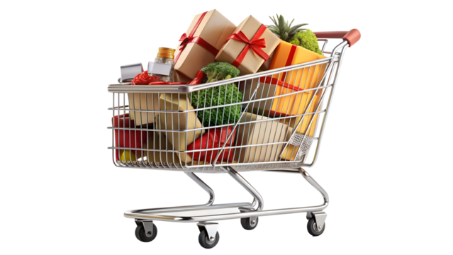 shopping carts full of gift boxes with bows. sale, black Friday. on a transparent background