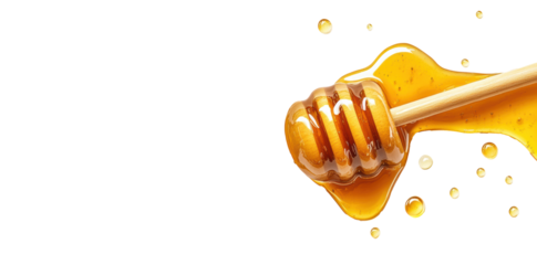 Honey dripper with flowing honey on a transparent background