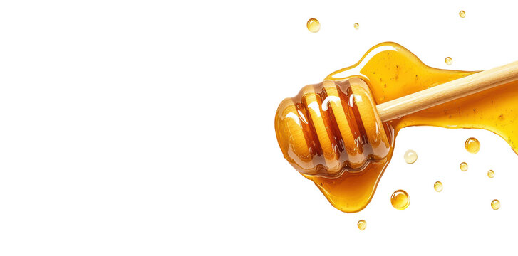 Honey dripper with flowing honey on a transparent background