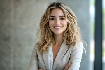 Obraz premium Confident Business Woman Smiling with Determination and Ambition