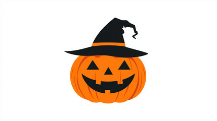 Illustration of Halloween Pumpkin Wearing a Witch Hat on Solid White Background
