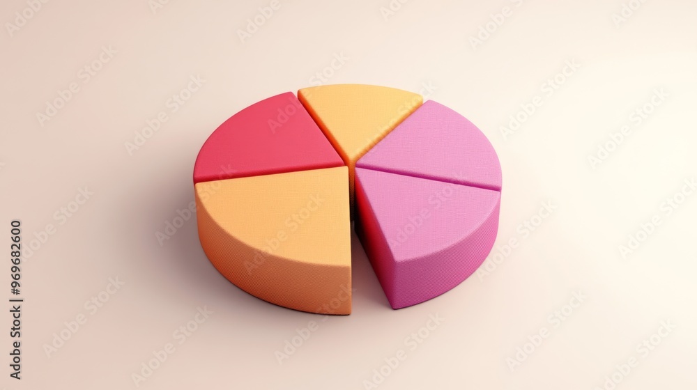 Leinwandbilder detailed view of a 3d pie chart with segment labels and percentage values, set against a neutral bac