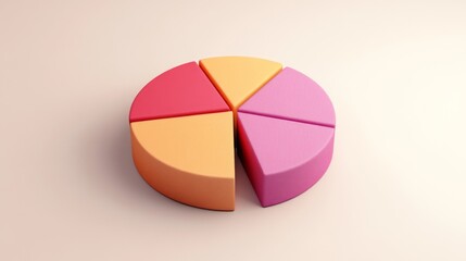 Obraz premium Detailed view of a 3D pie chart with segment labels and percentage values, set against a neutral backdrop to highlight the chart's design and data accuracy.