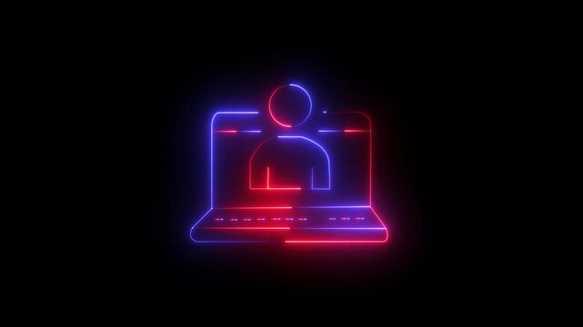 Neon detachable laptop icon cyan purple and orange color glowing animation black background