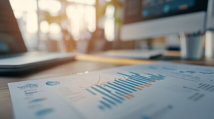 Detailed view of a financial graph showing a market forecast, with a focus on trend lines and predictive data in a modern office environment.