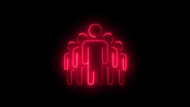 Glowing red color  neon line men icon. Concept of a team of five men on a black background. Unity is power