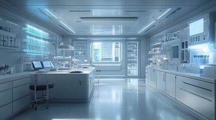 Obraz premium Cutting-Edge Medical Laboratory with Advanced Diagnostic Technology and Pristine Sterile Environment