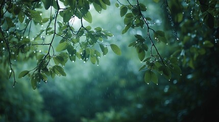 Immerse yourself in the peaceful solitude of a rainy day in the forest