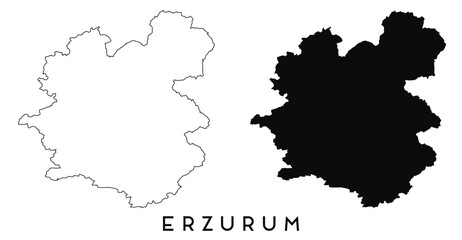 Erzurum map outline and black silhouette vector