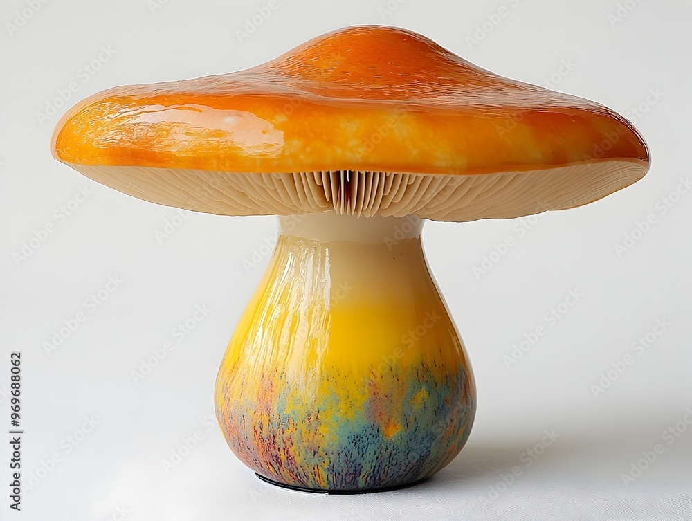 Poster striking retro mushroom lamp with a vibrant colorful base isolated on a clean white background creat