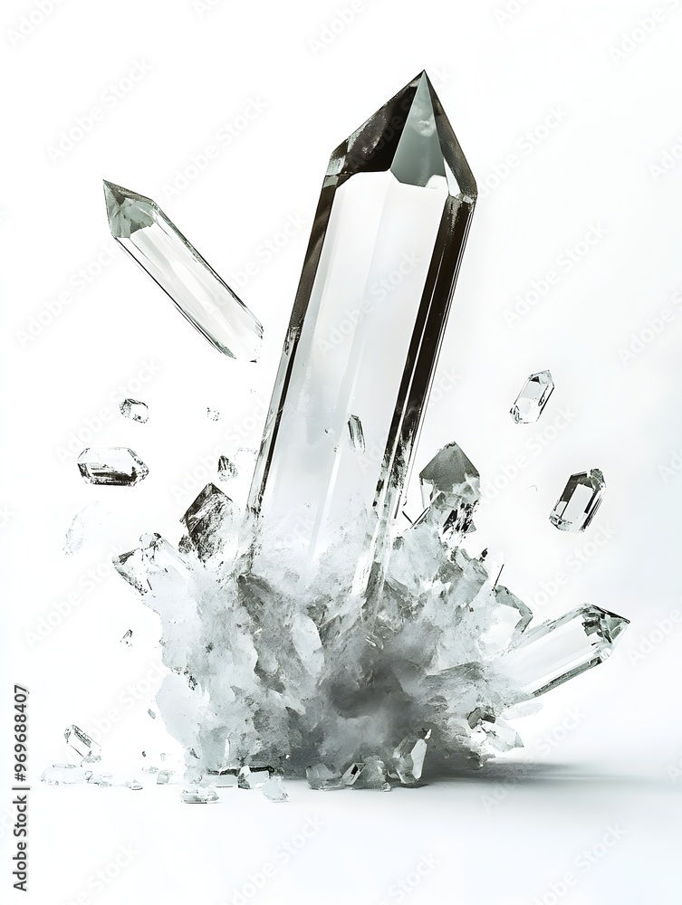 Poster stunning crystal quartz cluster with intricately faceted surfaces and mesmerizing light reflections 