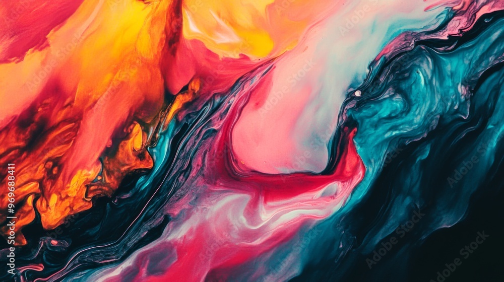 Poster detailed view of an abstract background with a mix of vibrant colors and fluid brushstrokes, capturi